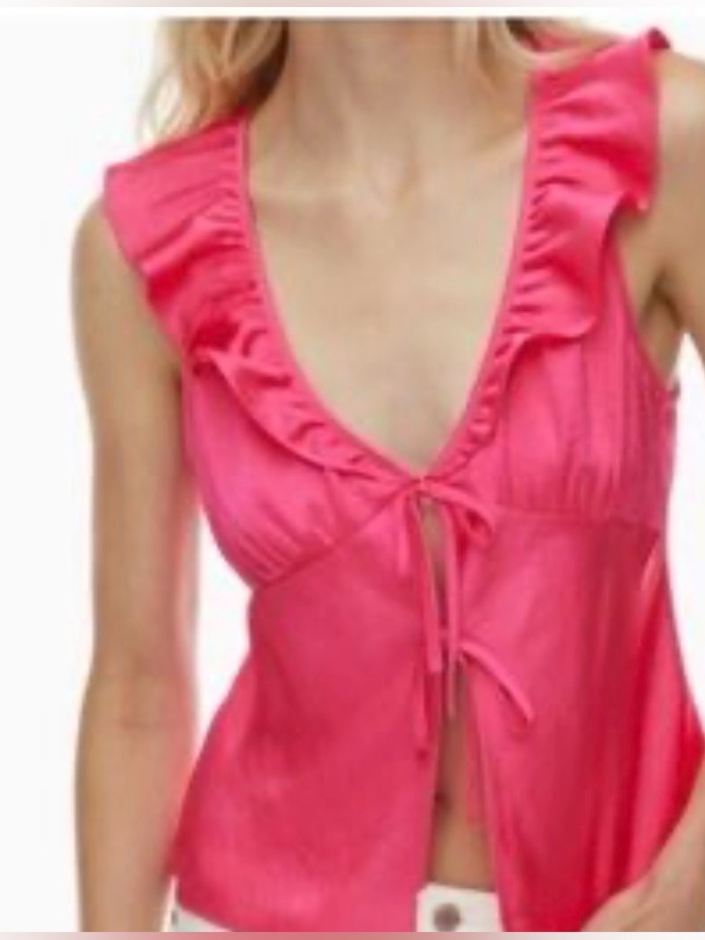 Wilfred FuchsiaSatin Tonka Ruffle-Trim Tie Front Tank size M
